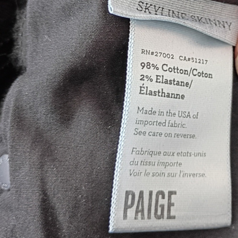 NWT PAIGE Skyline Skinny Jeans 30x31 Black Ink Transcend Denim USA $229 - Picture 11 of 16